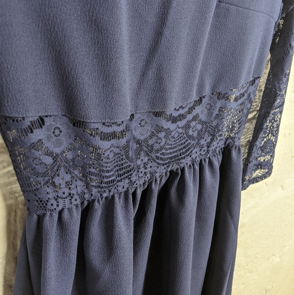 Navy Lace Back & Sleeve Semi-Formal Dress - Picture 4 of 7